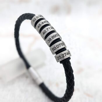 Mens Leather Bracelet With Personalised Rings, 3 of 7