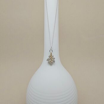 Rhodium And 18ct Gold Plated Oak Leaf Charm Necklace, 2 of 3