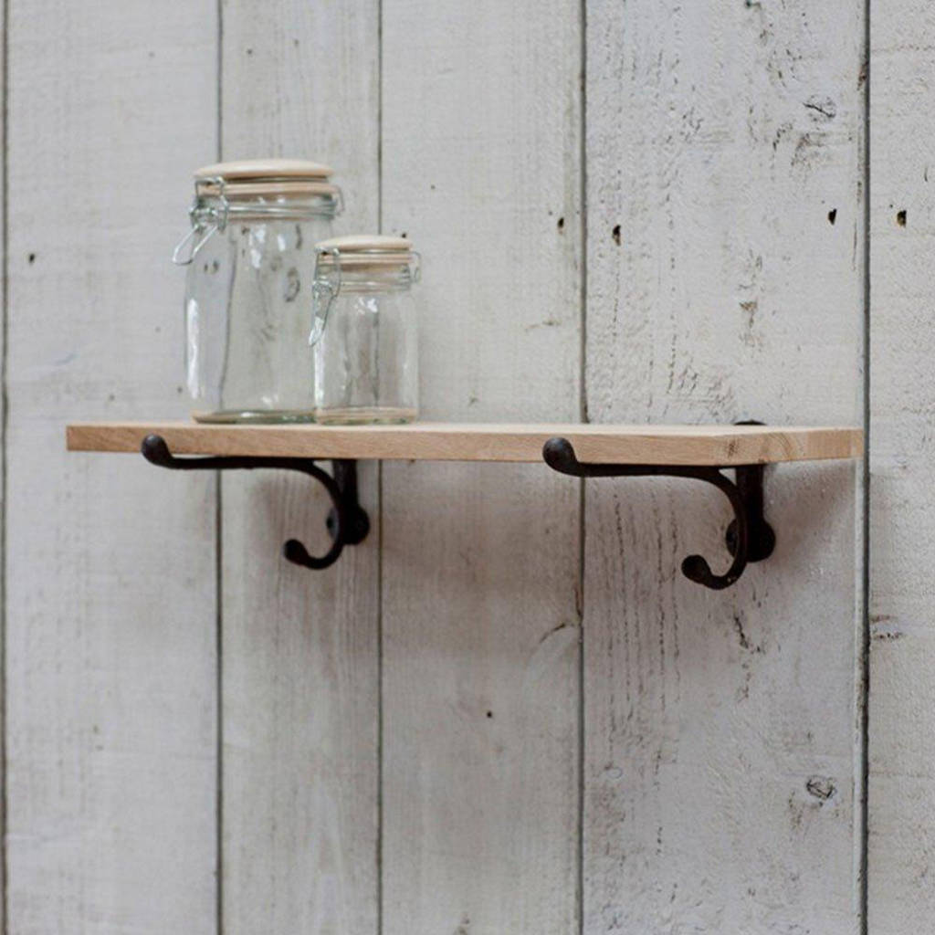 Raw Oak Shelf With Cast Iron Bracket By The Little House Shop