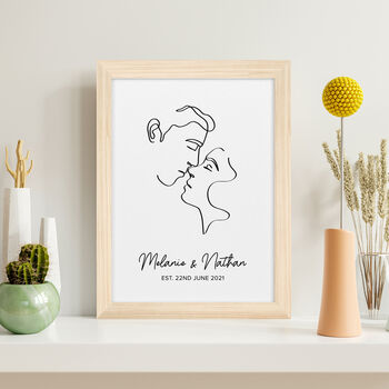 Personalised Romantic Line Art Kissing Couple Print, 9 of 11