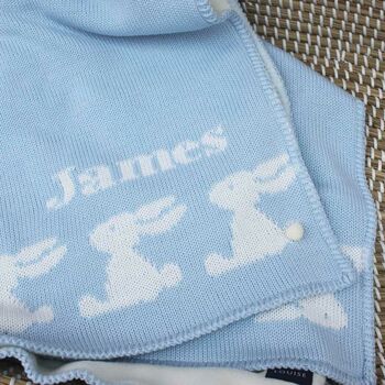 Personalised Knitted Bunny Baby Blanket, 8 of 11