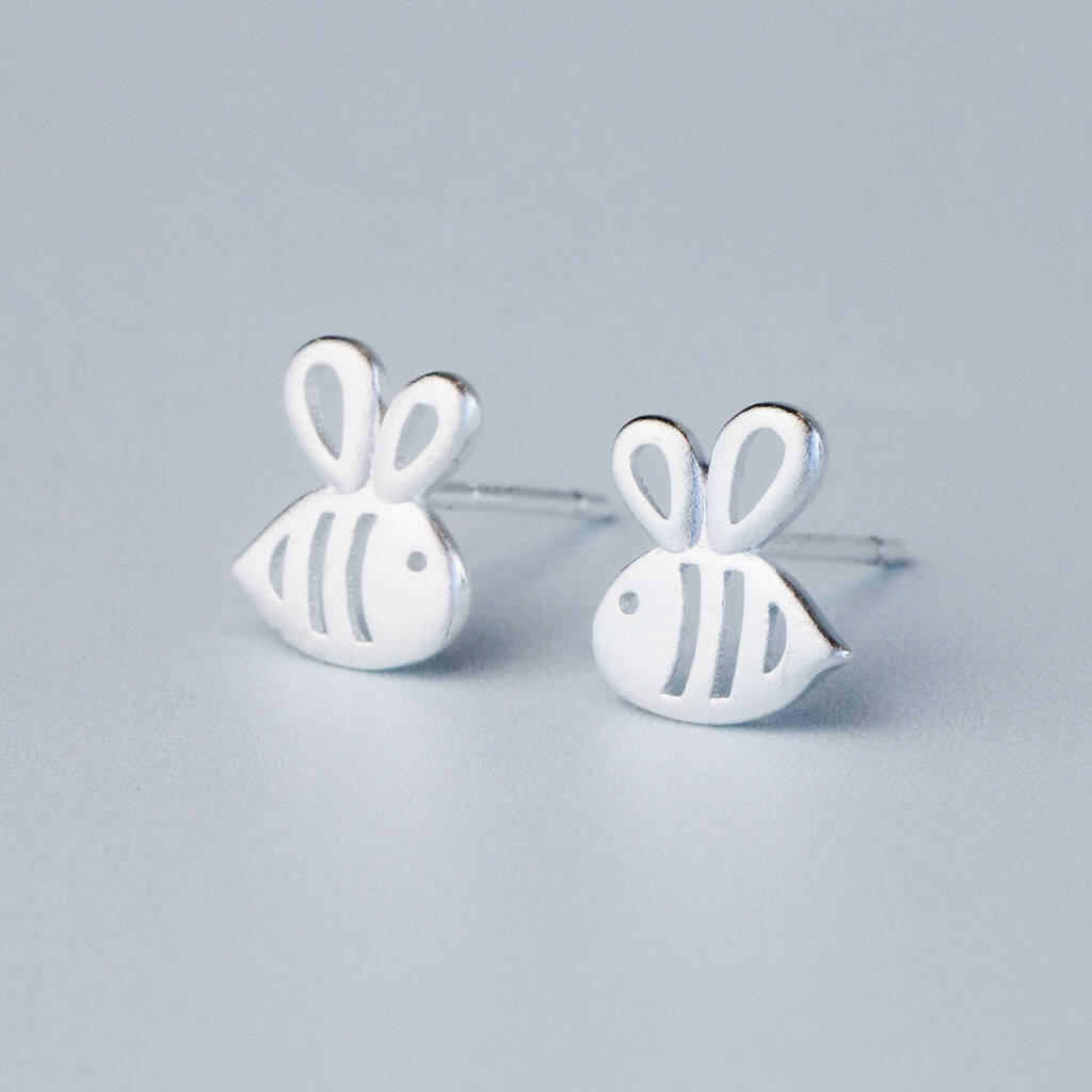 Sterling Silver Bumble Bee Stud Earrings, 1 of 6