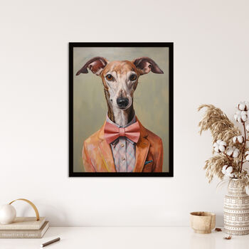 Smart As A Whippet Bow Tie Greyhound Wall Art Print, 4 of 6