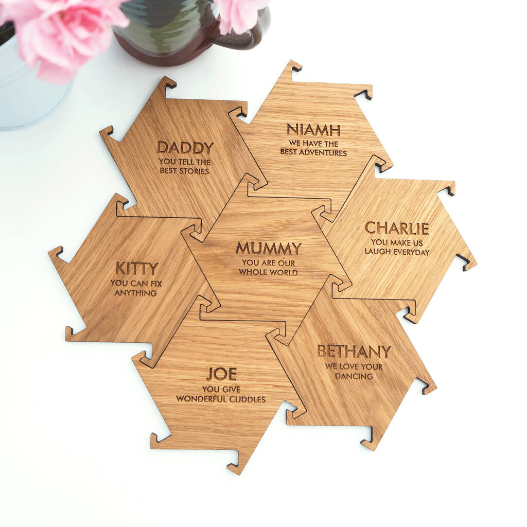 Personalised Wooden Oak Interlocking Jigsaw Coasters, 1 of 7