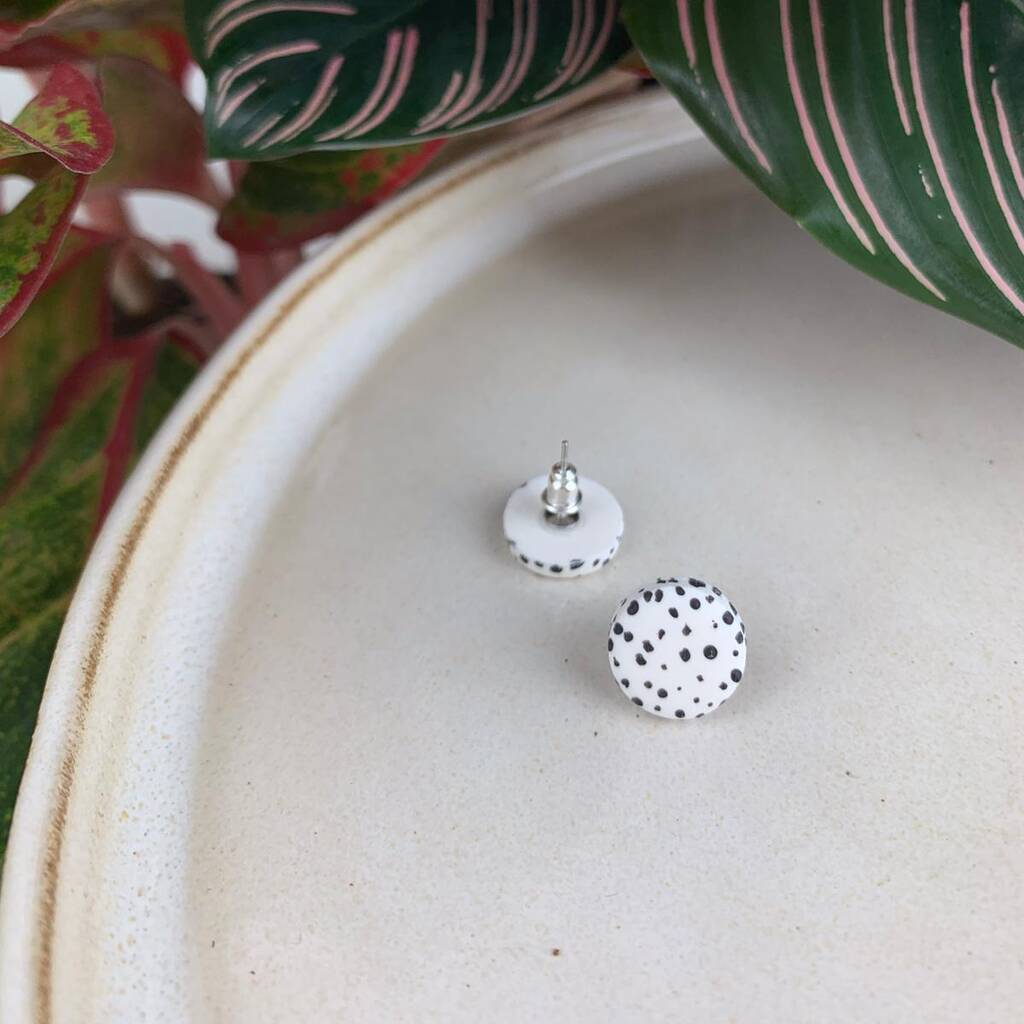 Hand Painted Dalmatian Mini Clay Studs, 1 of 2