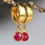 Real Ruby Huggie Earrings In Gold Or Silver, thumbnail 5 of 12