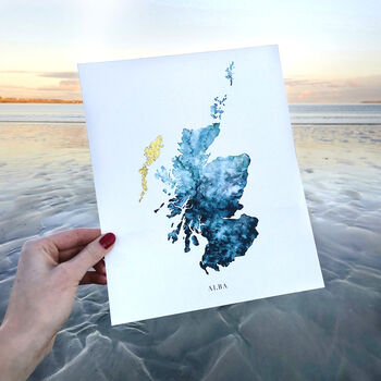 Personalised Golden Scotland Watercolour Map Giclee, 3 of 12