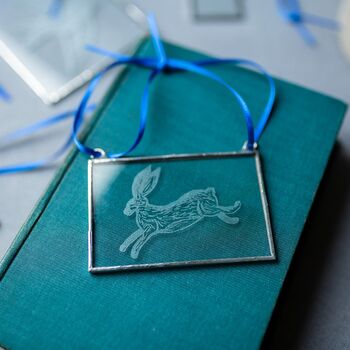 Hare Engraved Glass Hanging Decoration, 4 of 6
