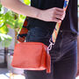 Orange Leather Crossbody Bag With Patterned Strap, thumbnail 1 of 7