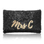 Black Or Navy Sequin Mrs Initial Clutch, thumbnail 7 of 8