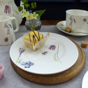 Fine Bone China Bee And Spring Flowers Cake Plate, 11 of 12
