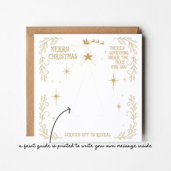 Gold Christmas Tree Scratch Reveal Card Diy Or Pre Printed Message, 6 of 6
