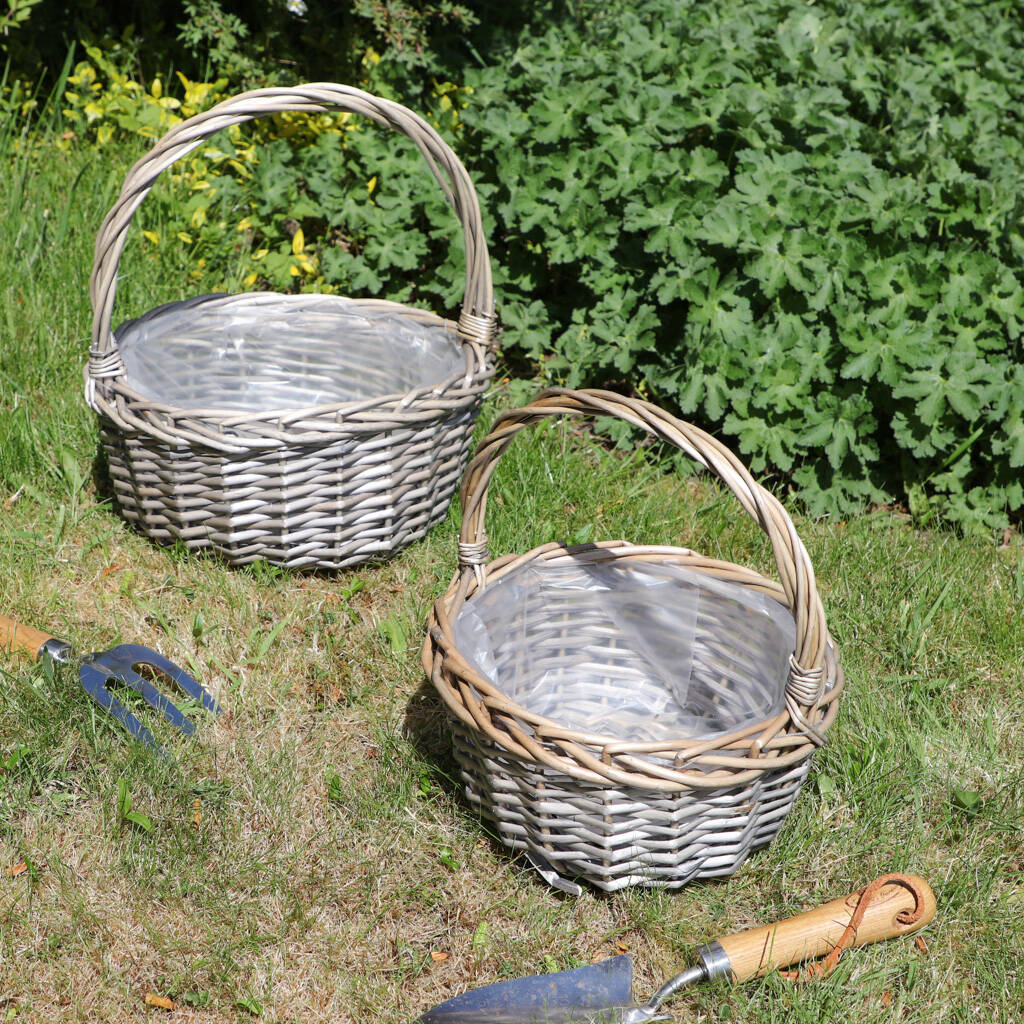 Set Of Two Vintage Wash Willow Planter Baskets By Dibor