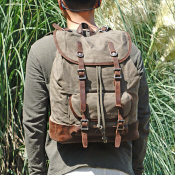 Waxed Canvas Backpack With Large Front Pocket Green, 2 of 12