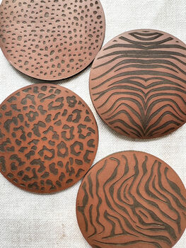 Tan Animal Print Leather Coasters, 5 of 5