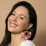 Ibiza Pink Raffia And Rattan Earrings 14 K Gold Plated, thumbnail 2 of 7