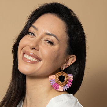 Ibiza Pink Raffia And Rattan Earrings 14 K Gold Plated, 2 of 7