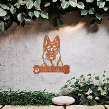 Custom German Shepherd Welcome Metal Wall Art Sign For Home And Garden Decor, 8 of 11