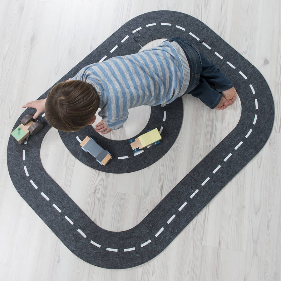 Large Felt Race Track With Wooden Car By Little Ella James Large Felt Race Track With Wooden Car