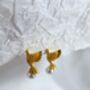 Golden Dove Pearl Earrings 16k Gold Plated Studs With Real Freshwater Pearls, Symbol Of Love And Peace, Wedding Gift For Her, thumbnail 4 of 9