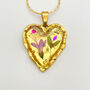Gold Heart Necklace With Pink Flowers, thumbnail 1 of 10