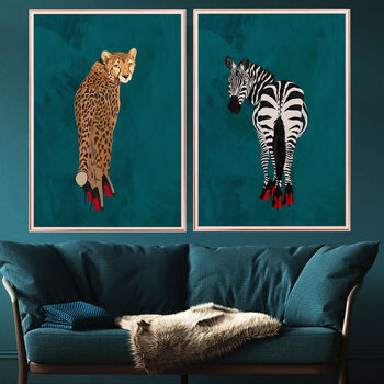 Custom Personalised Cheetah Wearing Heels Art Print, 2 of 8