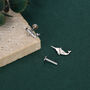 Tiny Narwhal Unicorn Whale 16 G Internally Threaded Flat Back Earrings In Sterling Silver, thumbnail 4 of 11