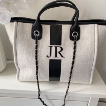 Personalised Stripe Canvas Tote Bag In Cream And Black, 3 of 3