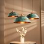 Verdigris Tall Hammered Copper Pendant Light, Handcrafted Green Patina Ceiling Lamp With Copper Fixtures, thumbnail 4 of 5