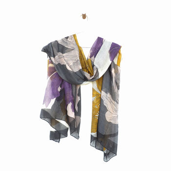Peony Purple And Mustard Flower Summer Scarf, 2 of 12