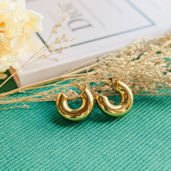 Chunky Gold C Shape Hoop Earrings 30mm Statement Style, 6 of 6