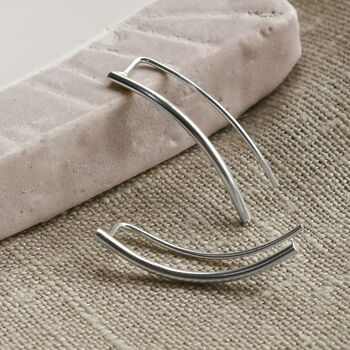 Sterling Silver Curved Bar Climber Earrings, 2 of 5