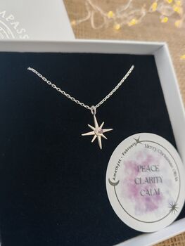 Handmade Sterling Silver North Star Birthstone Christmas Necklace: February Birthstone, 3 of 11