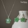 Sterling Silver 925 Flower Green Jade Jewelry Sets, thumbnail 1 of 8
