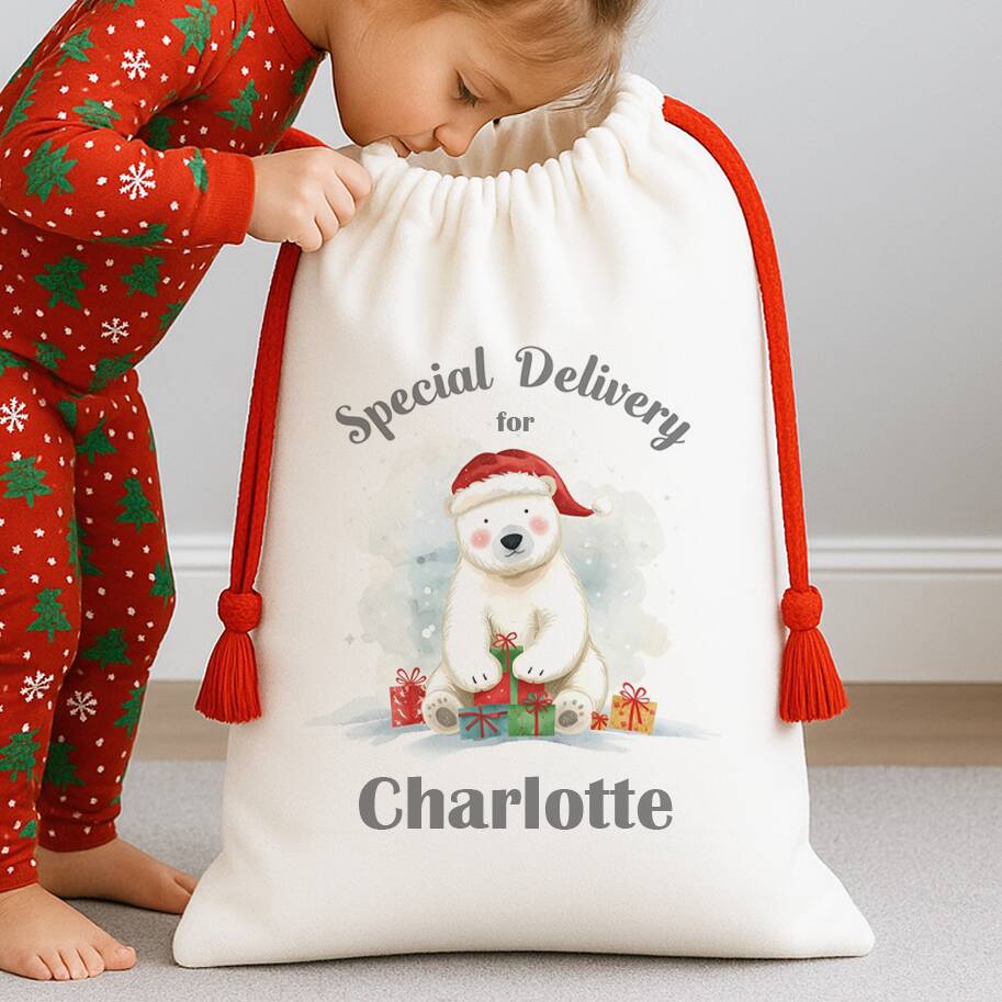 Personalised Polar Bear Christmas Sack, 1 of 2