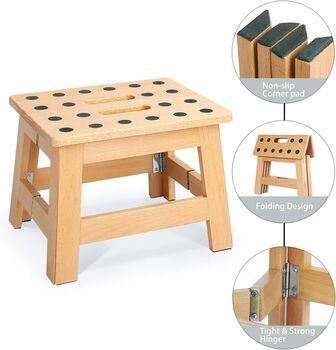 Foldable Wooden Step Stool Portable Stepping Chair, 2 of 8