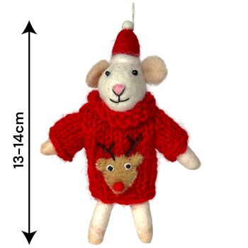 Felt Mouse In Hand Knit Rudolf Jumper Decoration, 2 of 3