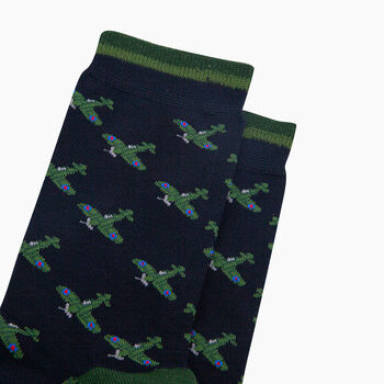 Vintage Airplanes Bamboo Socks In Navy Blue, 2 of 4