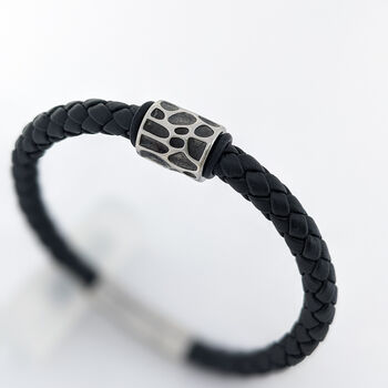 Black Leather Bracelet With A Pattern Tube Bead, 2 of 5