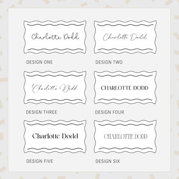 Personalised White Wavy Edge Line Wedding And Event Gold Foiled Place Cards, 4 of 5