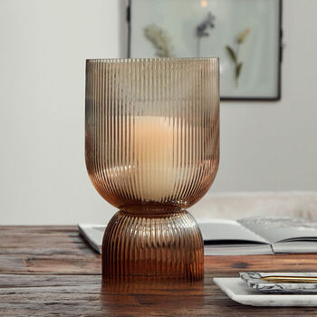 Riva Ribbed Amber Glass Hurricane Vase, 4 of 8