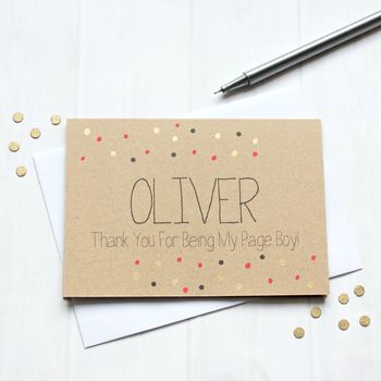 Personalised Page Boy Thank You Card, Gold Dots, 3 of 4
