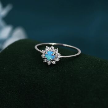 Blue Opal Cz Halo Ring In Sterling Silver, 4 of 10