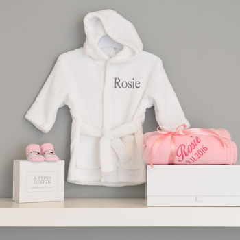 Personalised Dressing Gown And Blanket Baby Girl Hamper, 2 of 12