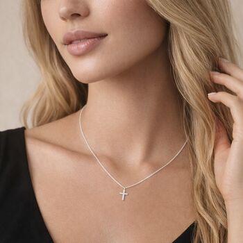 Personalised Tiny Sterling Silver Cross Pendant Necklace, 2 of 7