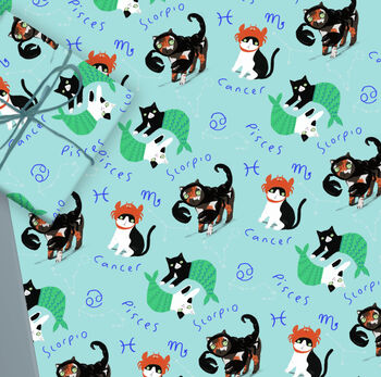 Set Of Four Zodiac Cat Gift Wrap Sheets, 4 of 4