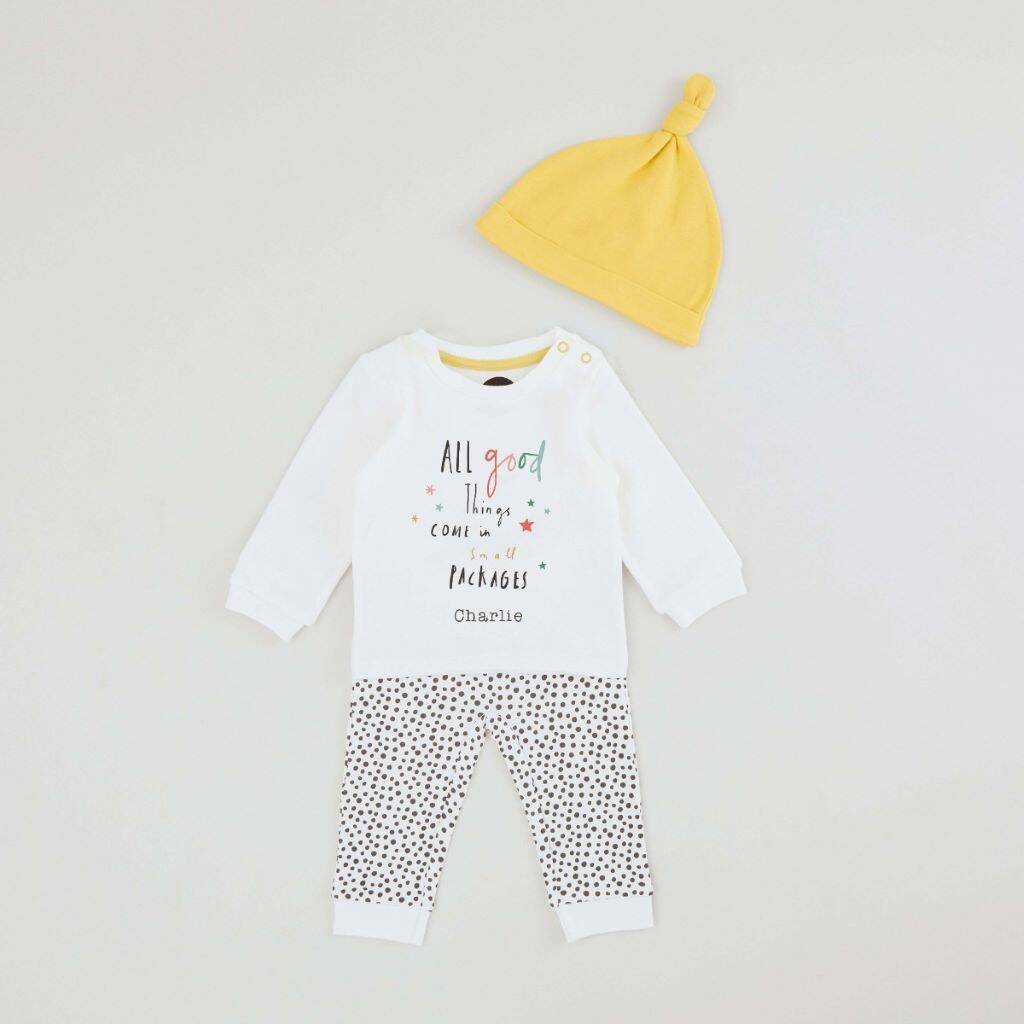 Personalised Stars And Spots Baby Outfit Set, 1 of 3