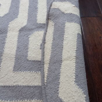 Handwoven Round Dhurrie Rug Grey / Off White, 6 of 6