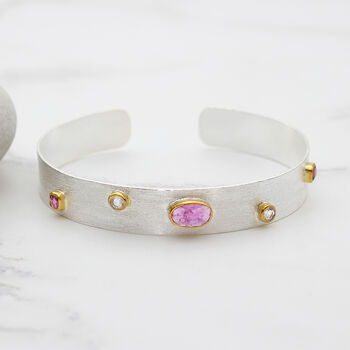 Pink Tourmaline Gemstone Silver Cuff Bracelet, 5 of 8