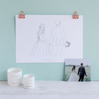 Personalised Wedding Day Line Drawing Portrait Print, 7 of 12